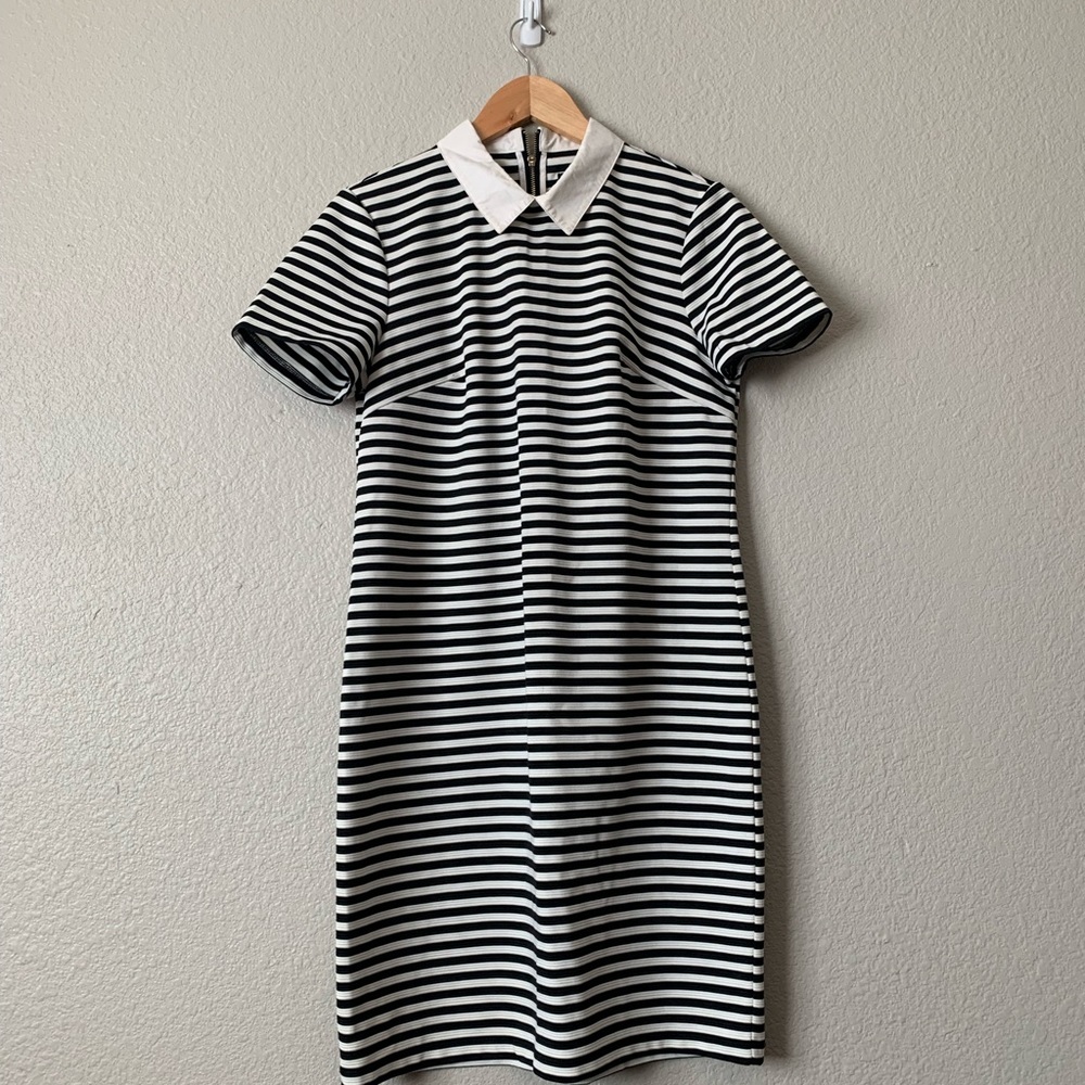 Tommy Hilfiger black white striped mini collar dress 8